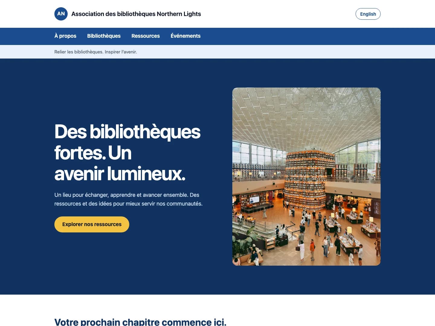 Aperçu du modèle Association avec du contenu de démonstration
