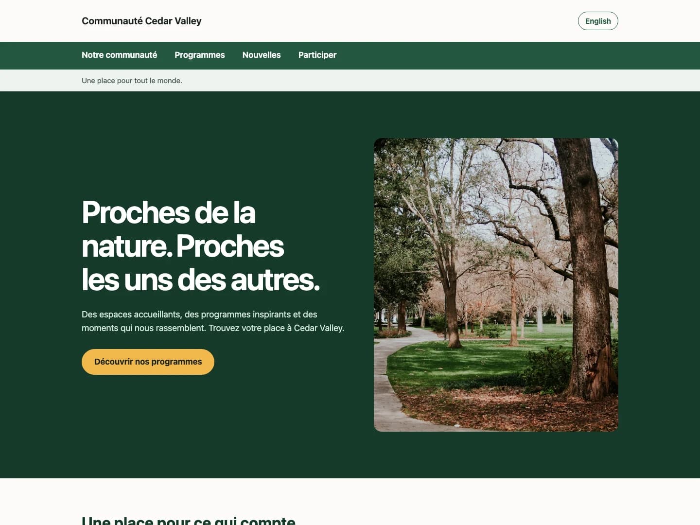 Aperçu du modèle Organisme général avec du contenu de démonstration